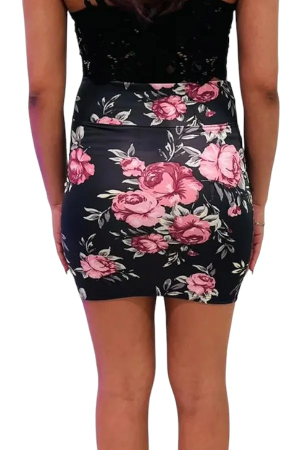 Pink Roses For Me Print Mini Skirt