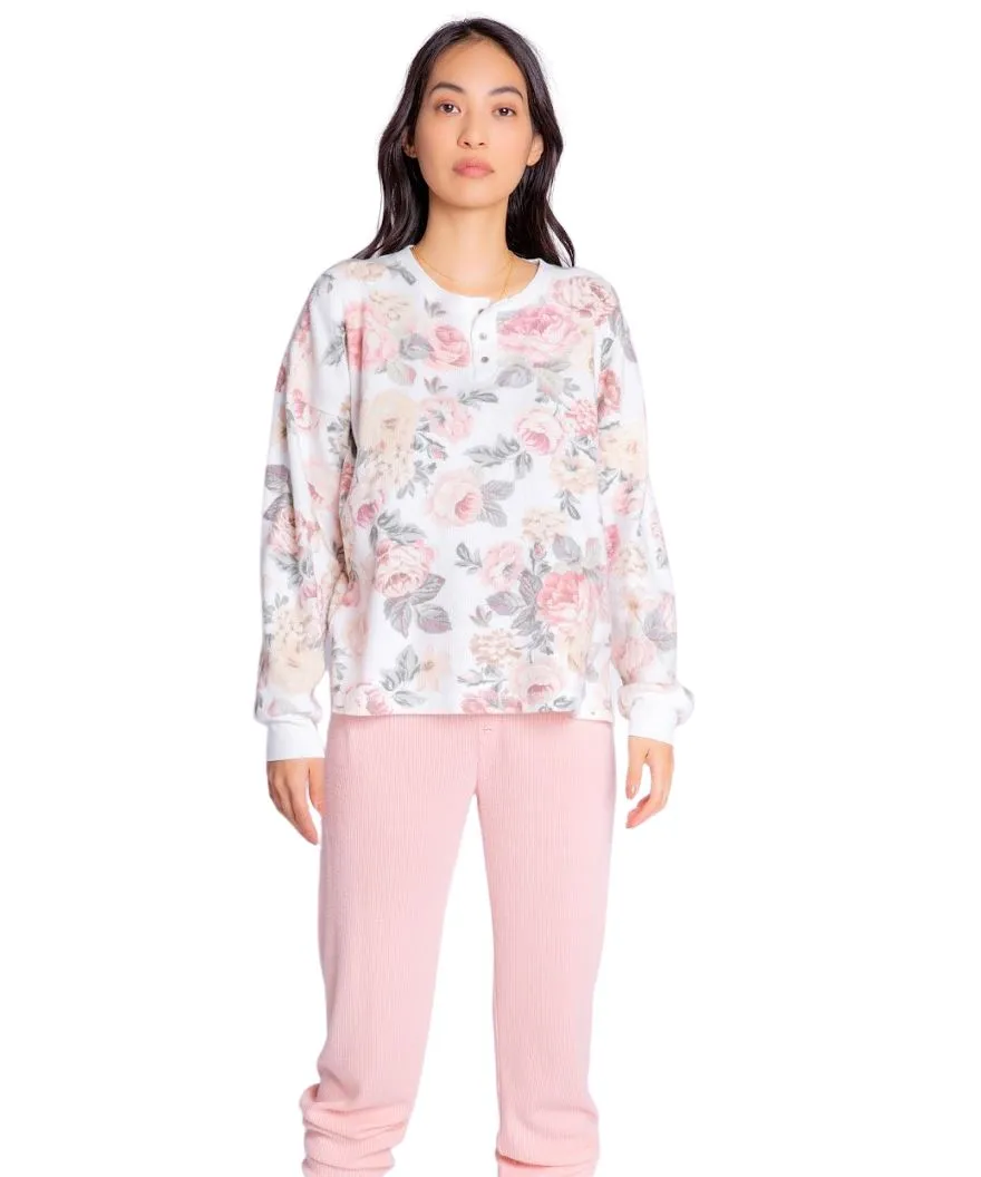Pj Salvage Retro Rose Long Sleeve Top - Antique White