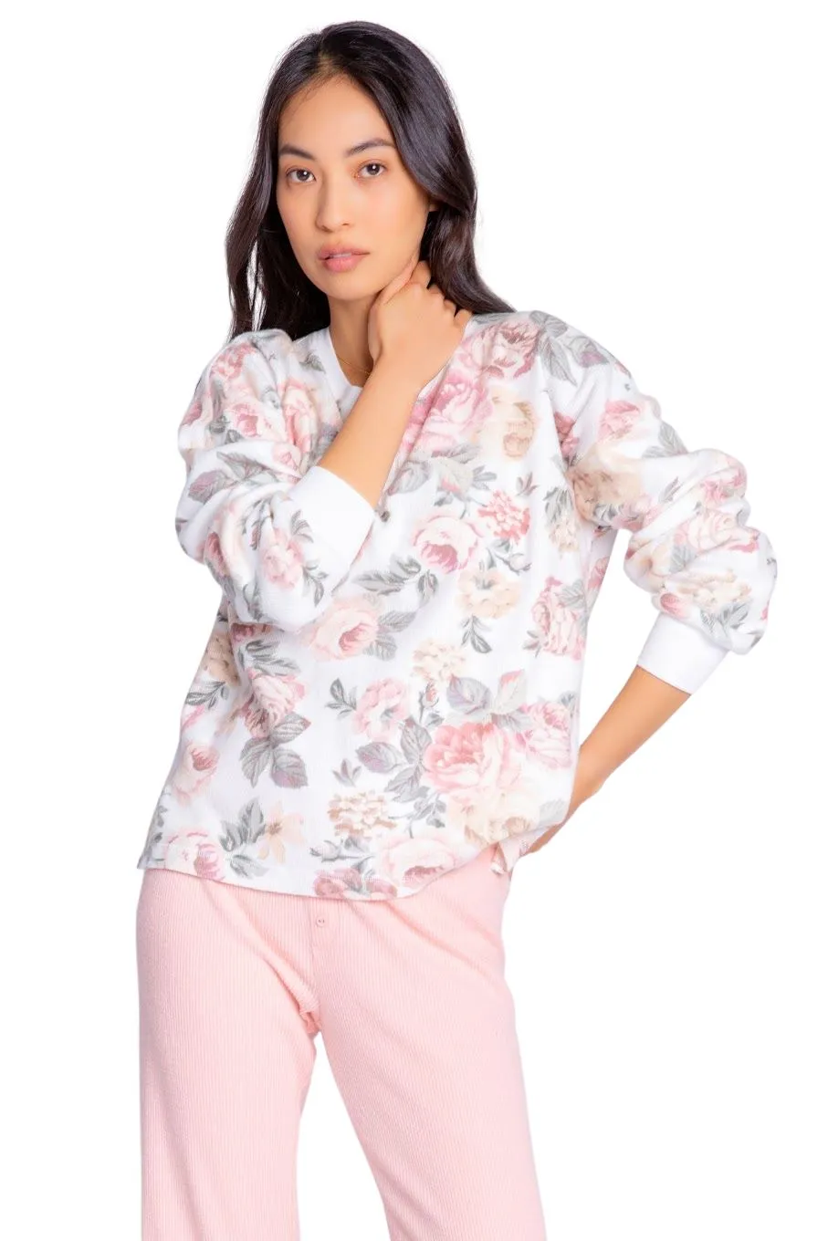 Pj Salvage Retro Rose Long Sleeve Top - Antique White
