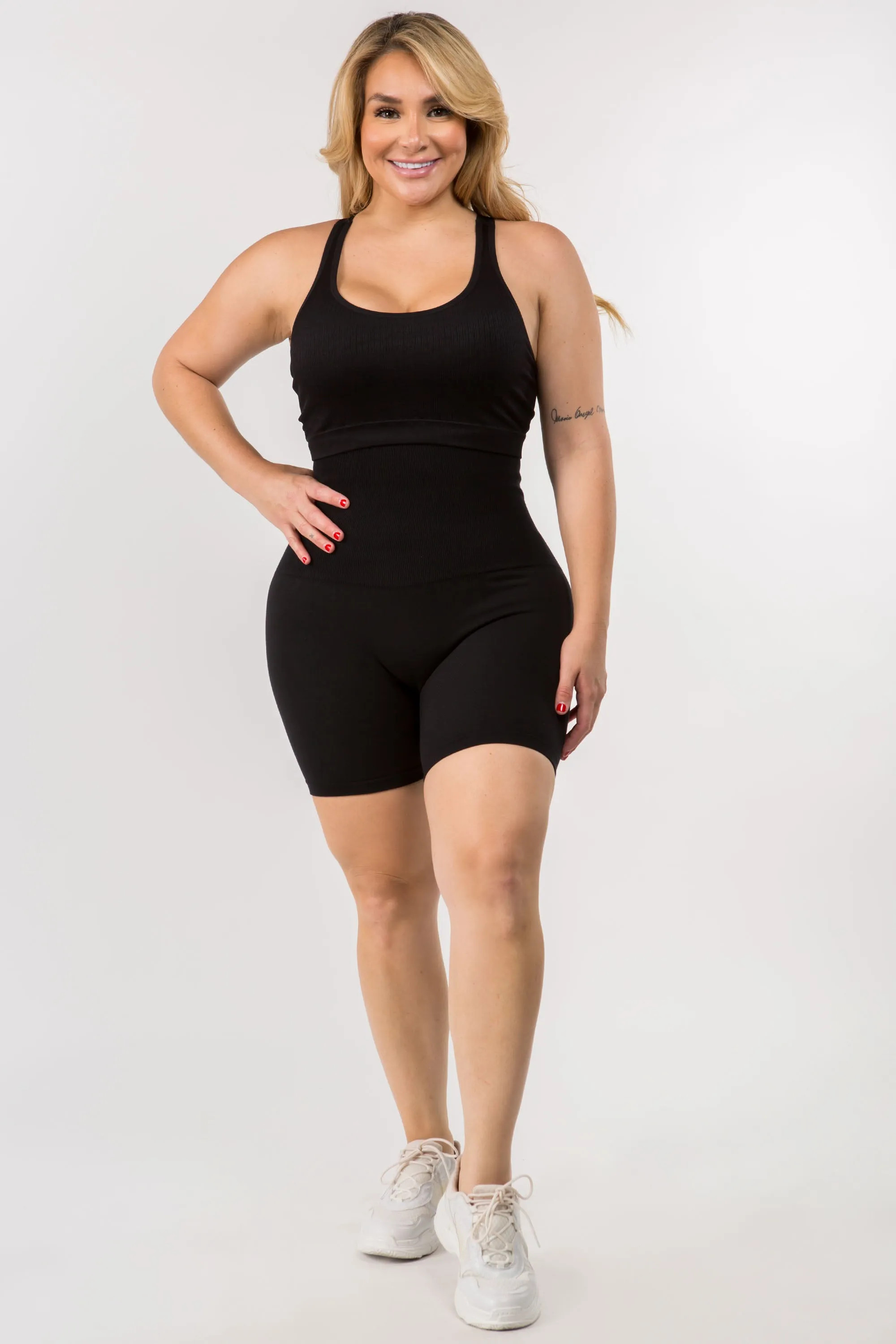 Plus Size Compression Biker Shorts with French Terry Lining