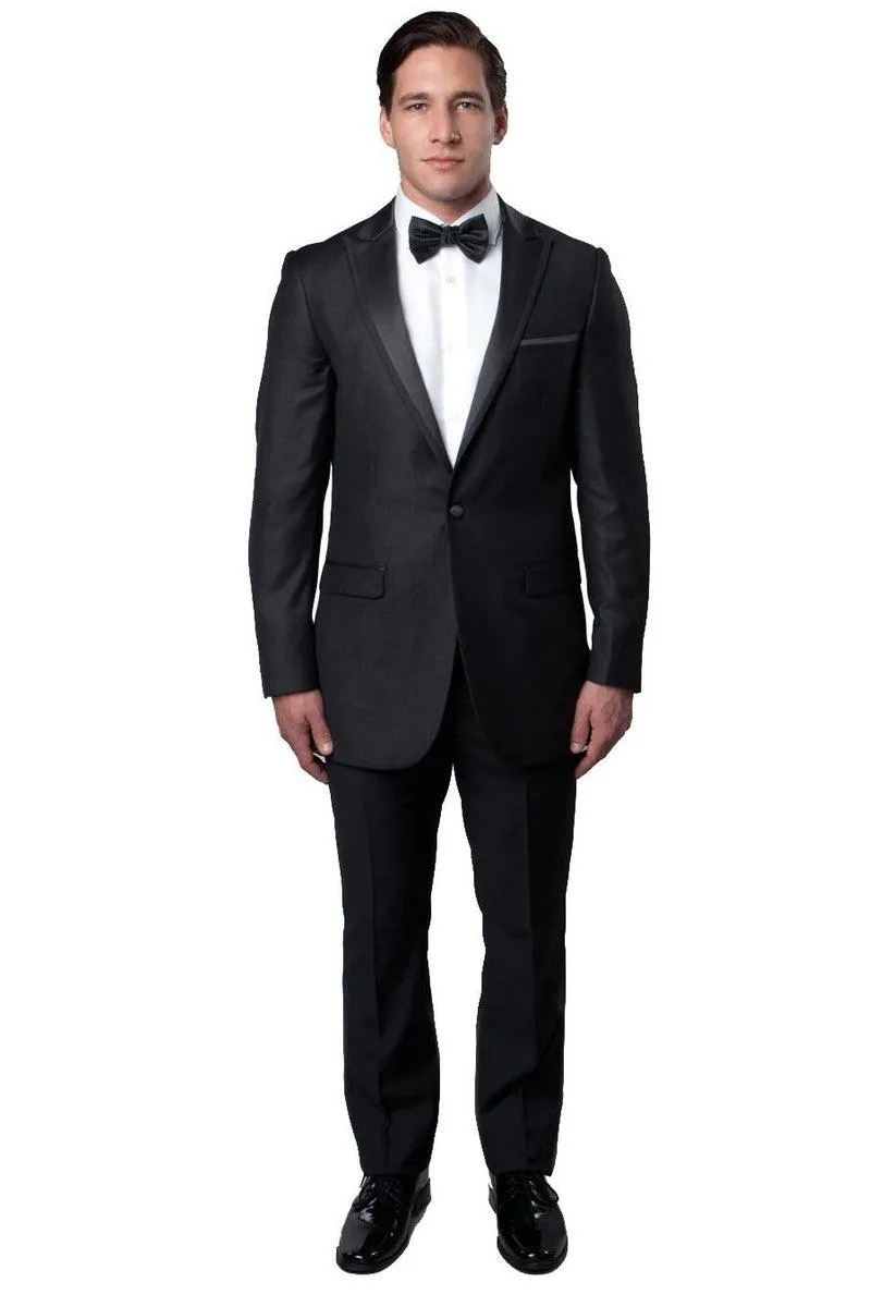 "Bryan Michaels Charcoal Grey Slim Fit Satin-Trimmed Tux:Upgrade Your Special Occasion Look"