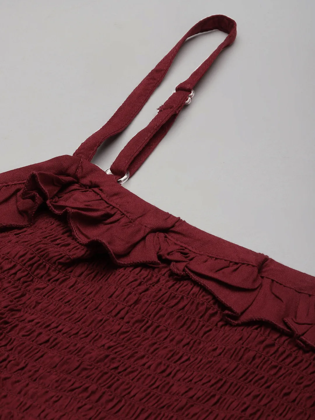 Red A-Line Smocked Pleated Dress