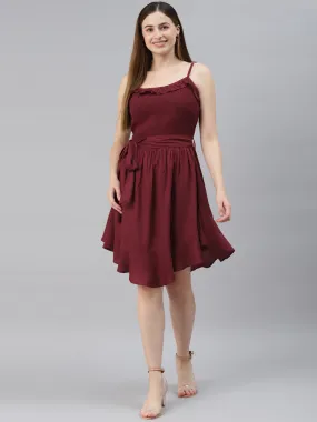 Red A-Line Smocked Pleated Dress