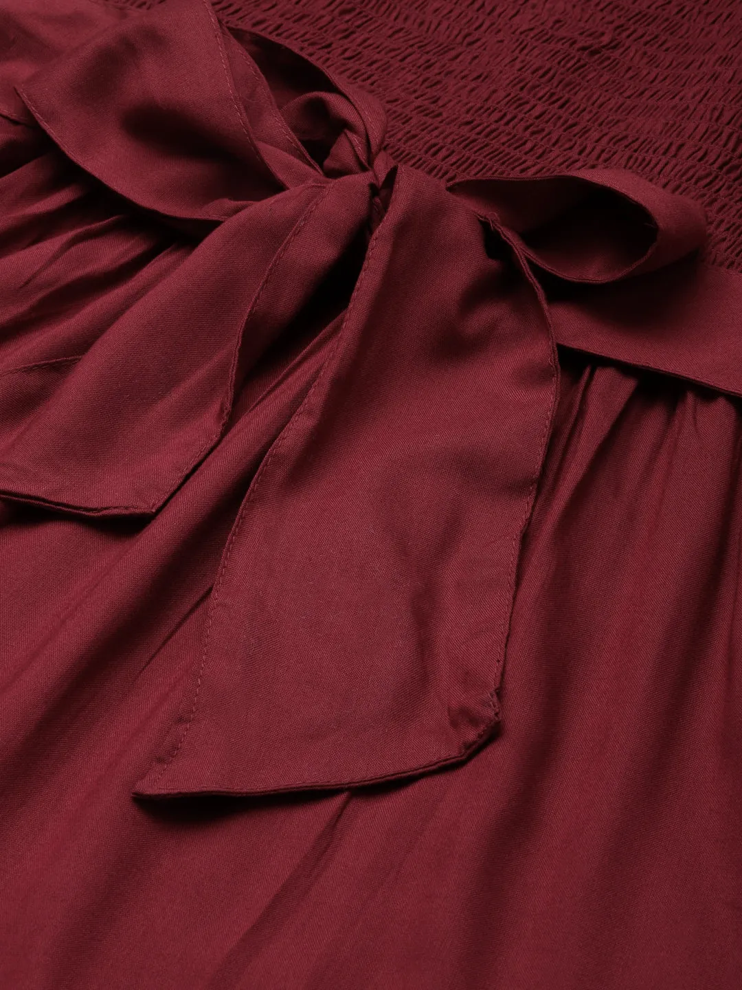 Red A-Line Smocked Pleated Dress