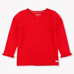 Red Knit Long Sleeve Ruffle Layering Tee