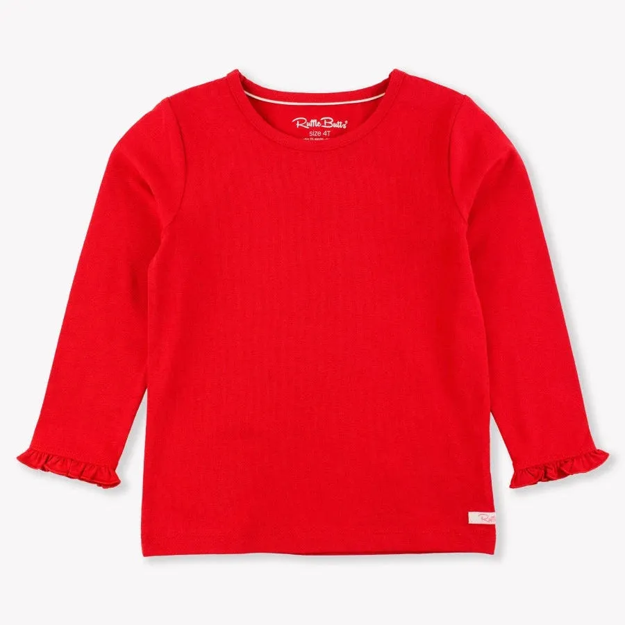 Red Knit Long Sleeve Ruffle Layering Tee