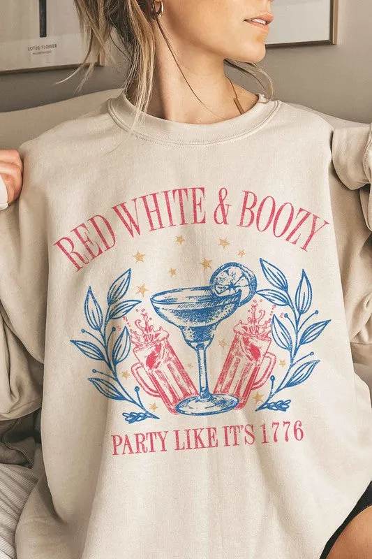 RED WHITE AND BOOZY AMERICANA OVERSIZED SWEATSHIRT