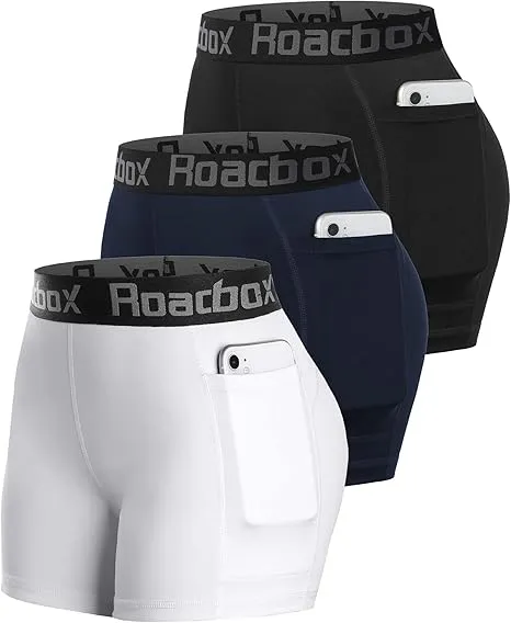 Roadbox Womens Spandex Shorts with Pockets: Ultra-Soft Tight Fit Shorts for Female Quick Dry for Gym Workout Exercise