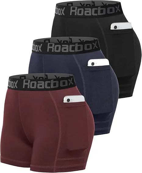 Roadbox Womens Spandex Shorts with Pockets: Ultra-Soft Tight Fit Shorts for Female Quick Dry for Gym Workout Exercise