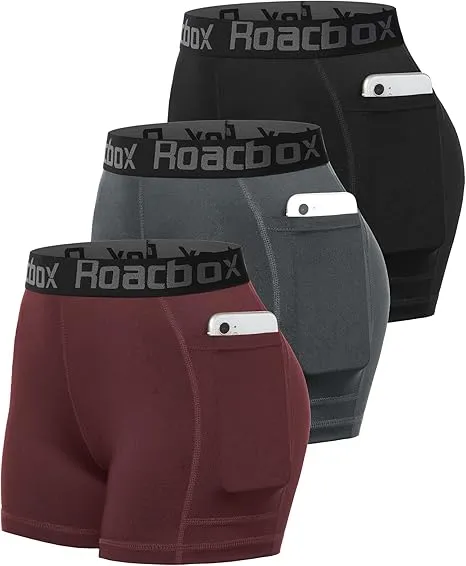 Roadbox Womens Spandex Shorts with Pockets: Ultra-Soft Tight Fit Shorts for Female Quick Dry for Gym Workout Exercise