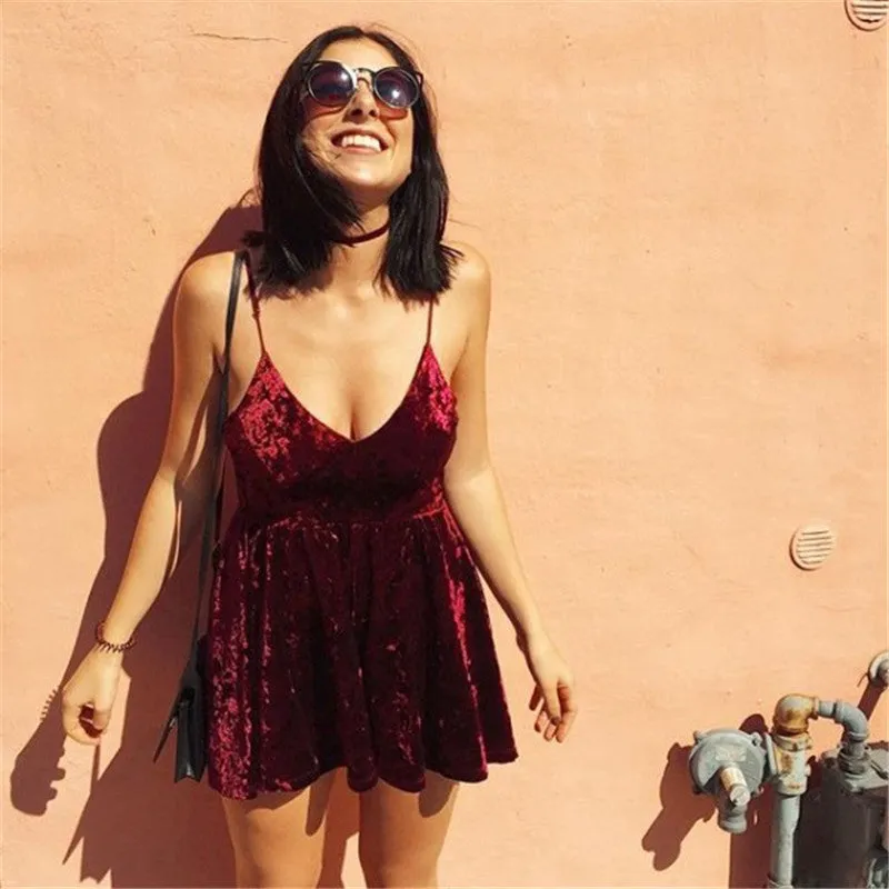 Sexy Deep V Neck Cross Spaghetti Strap Short Dress