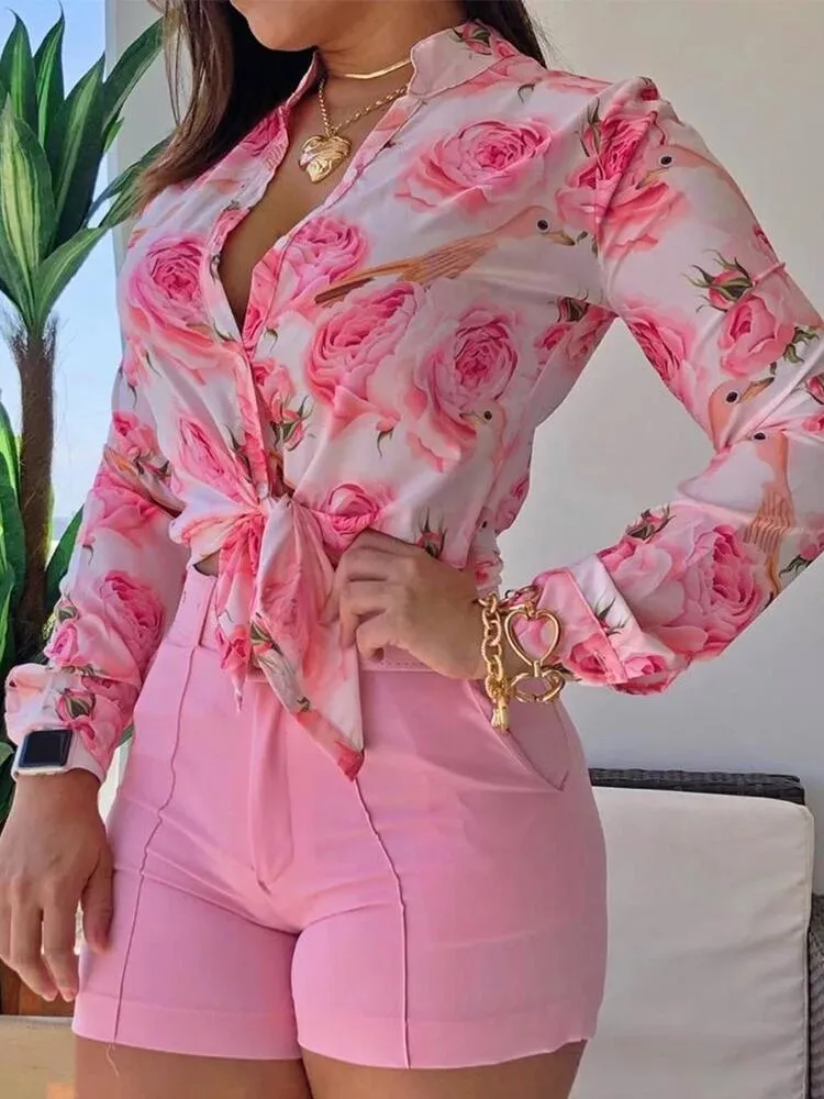 Spring Women Turn-down Collar Shirt