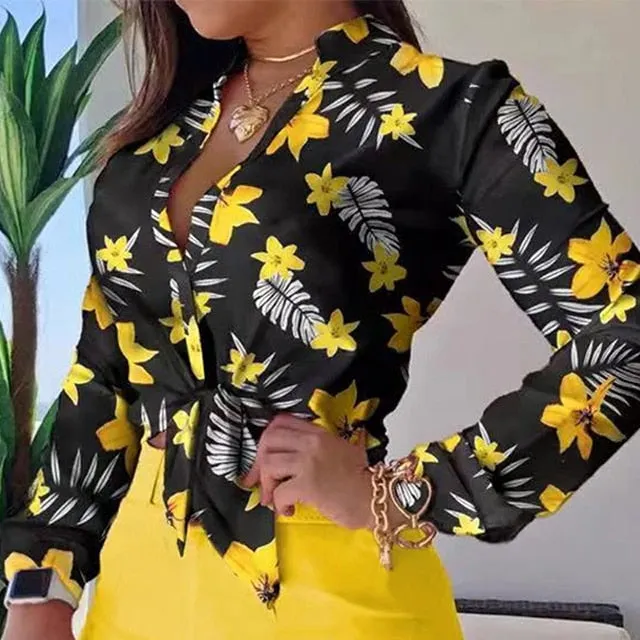 Spring Women Turn-down Collar Shirt