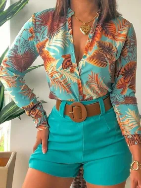 Spring Women Turn-down Collar Shirt