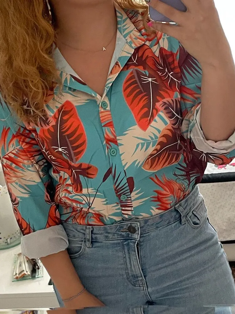 Spring Women Turn-down Collar Shirt