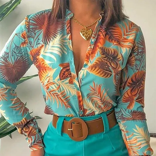 Spring Women Turn-down Collar Shirt