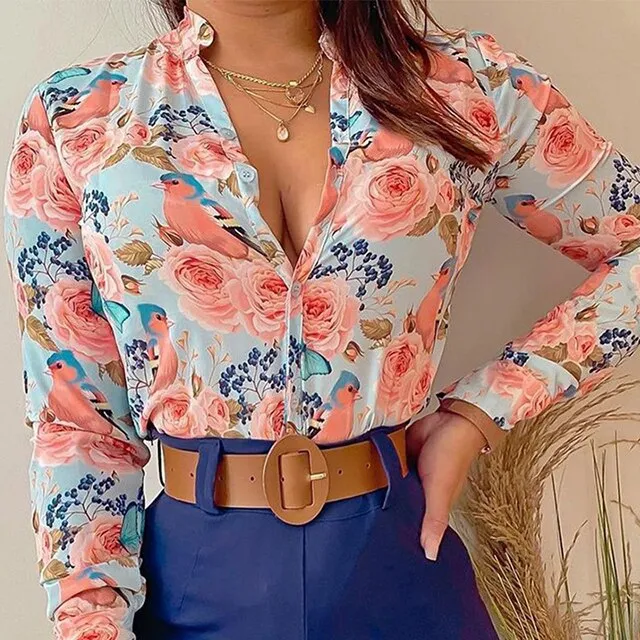 Spring Women Turn-down Collar Shirt