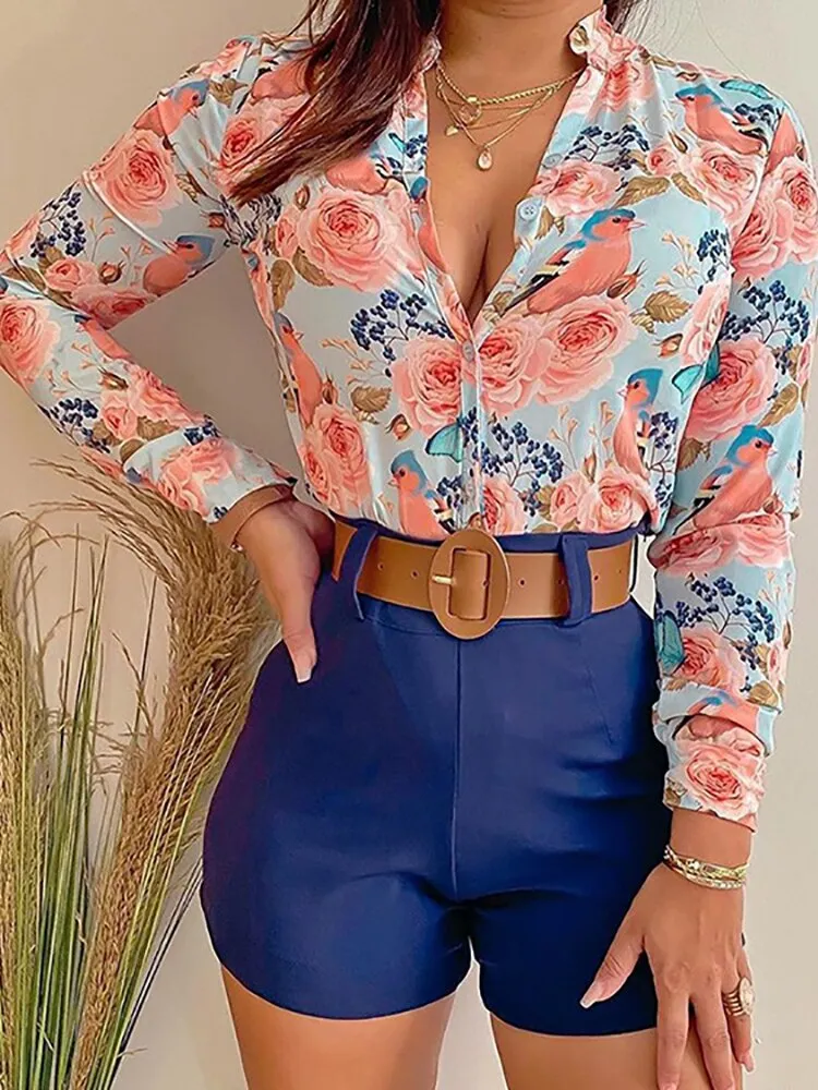 Spring Women Turn-down Collar Shirt