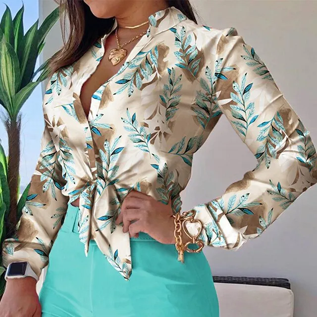Spring Women Turn-down Collar Shirt
