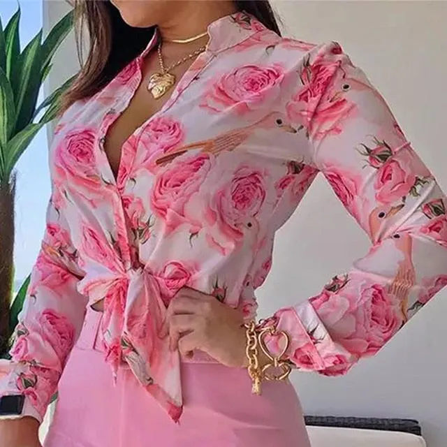 Spring Women Turn-down Collar Shirt