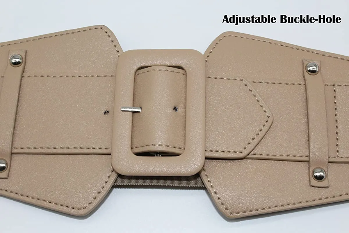 Stretchy Taupe Wide Waist Buckle Belt