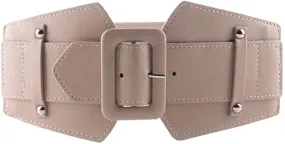Stretchy Taupe Wide Waist Buckle Belt