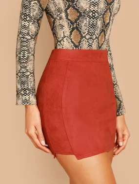 Stretchy Cut-and-sew Stepped Side Suede Skirt