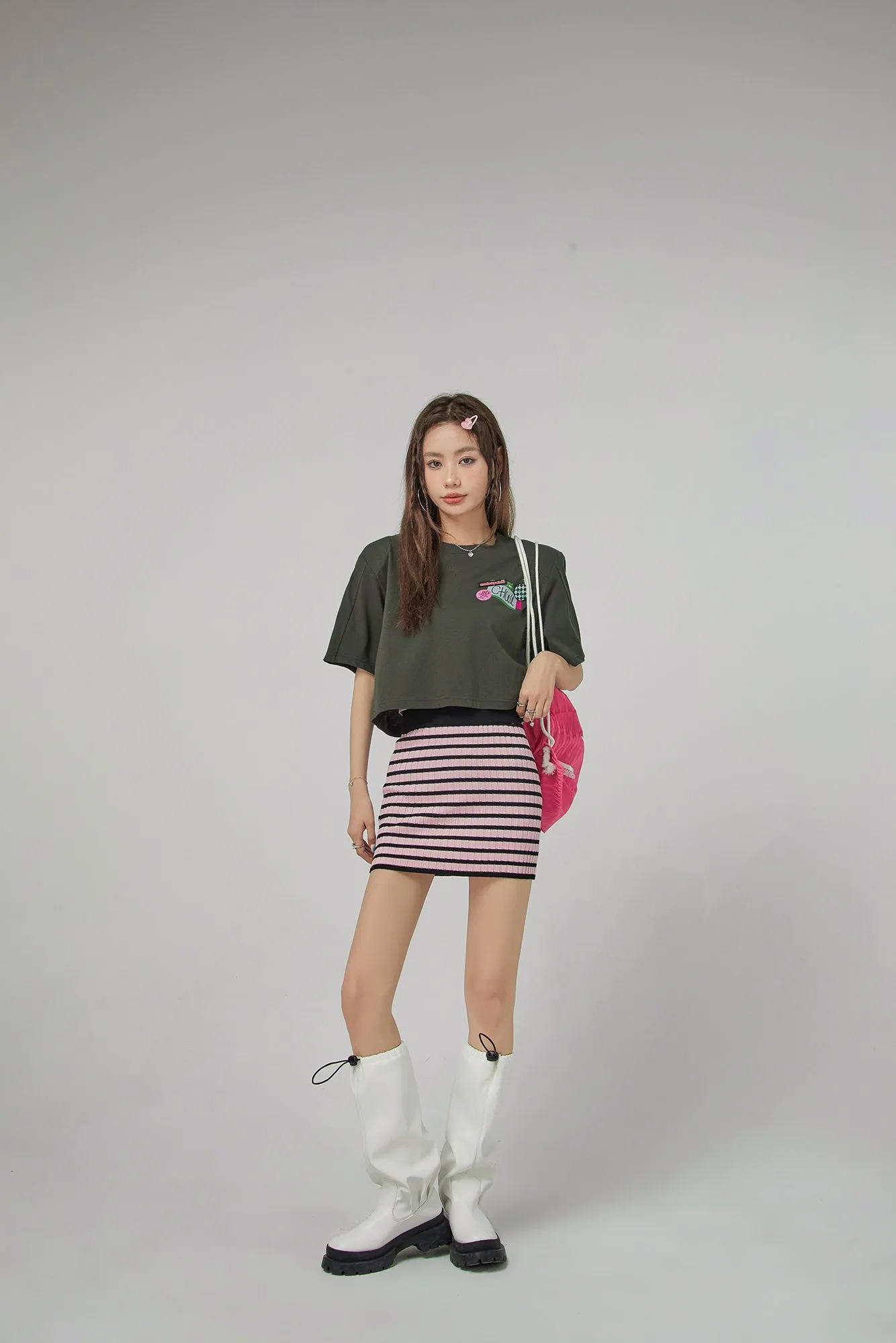 Striped Stretchy Knit Mini Skirt