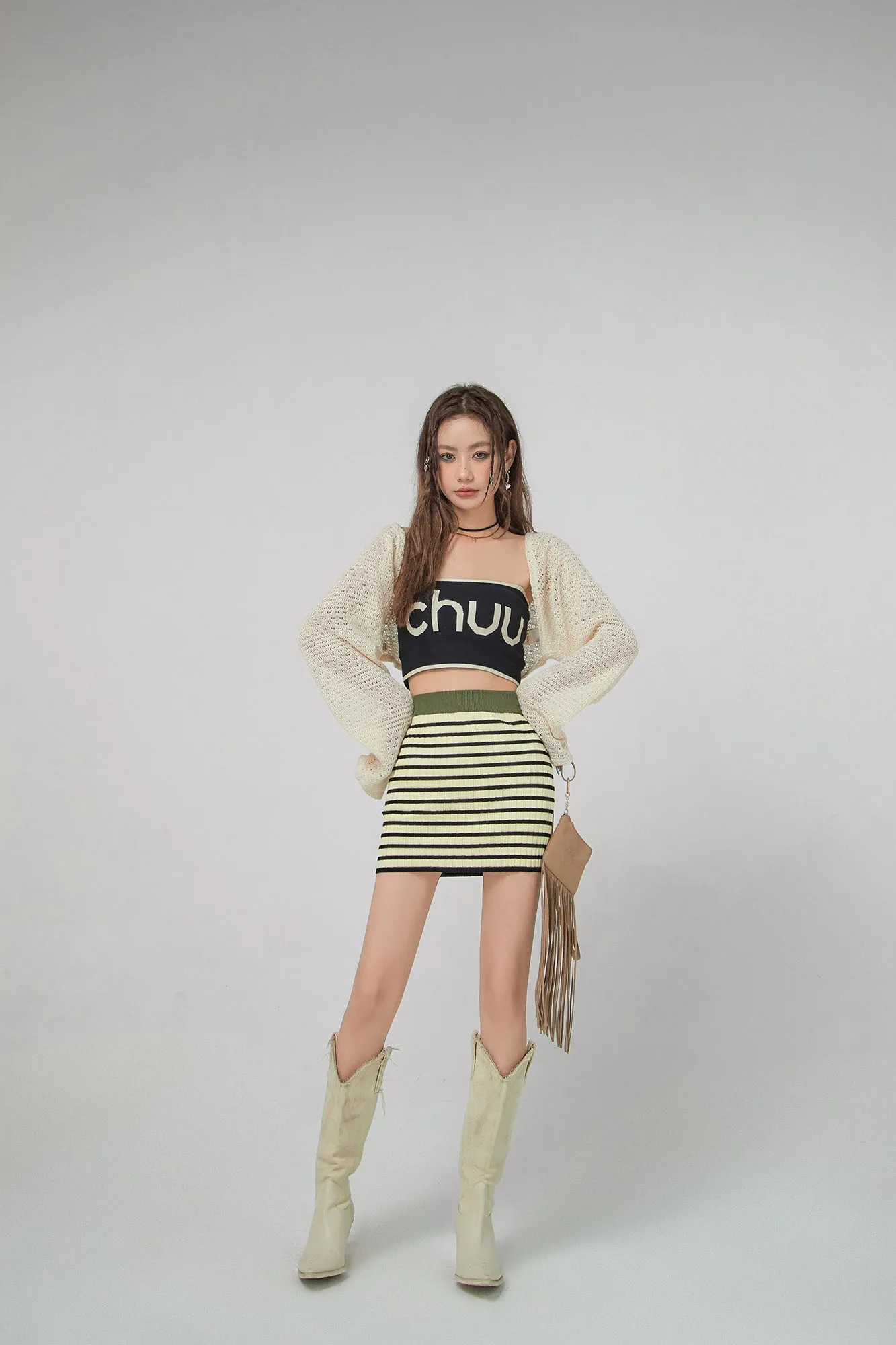 Striped Stretchy Knit Mini Skirt
