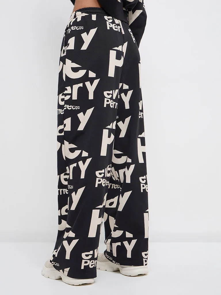 Studiofit Black Typographic High-Rise Cotton Track Pants