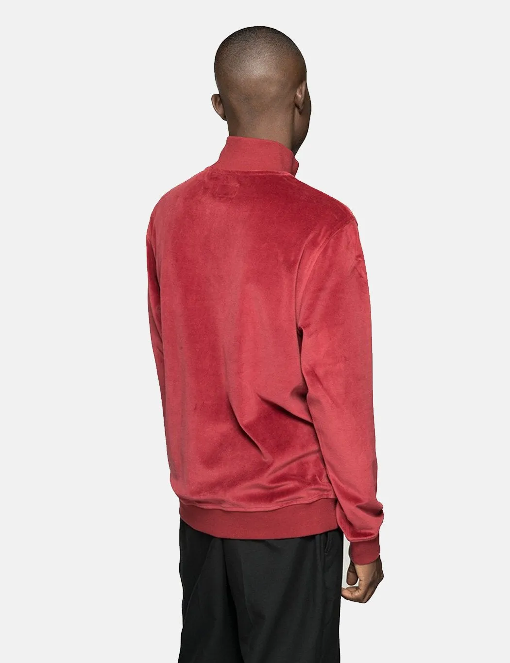 Stussy Velour Long Sleeve Zip Mock Sweatshirt - Maroon
