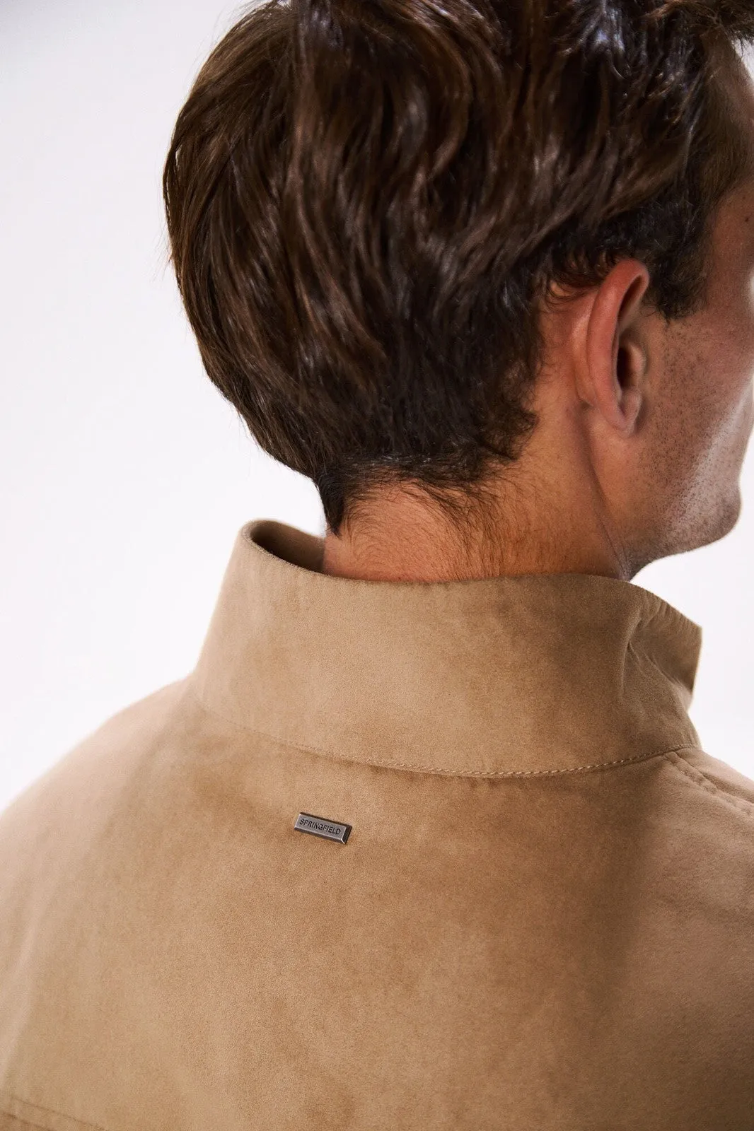 Suede effect quilted jacket - Blue / Camel