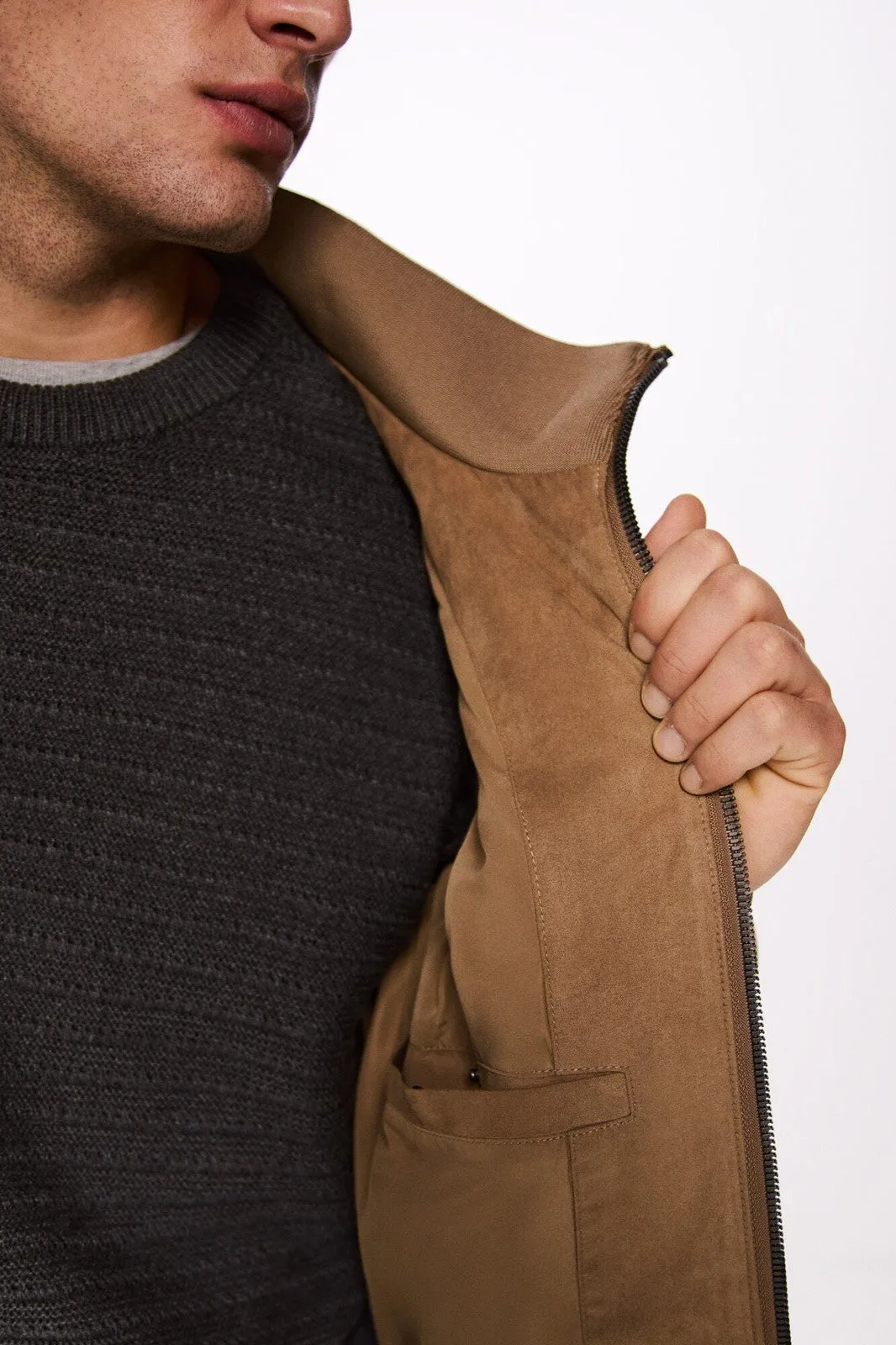 Suede effect quilted jacket - Blue / Camel