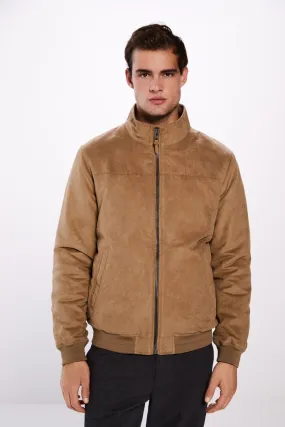 Suede effect quilted jacket - Blue / Camel