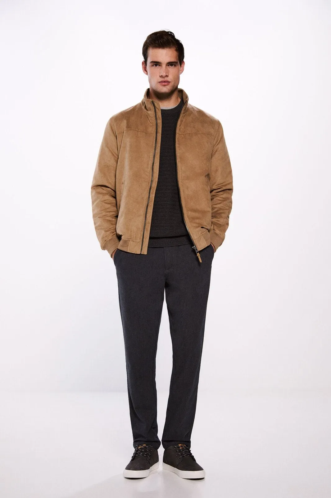 Suede effect quilted jacket - Blue / Camel