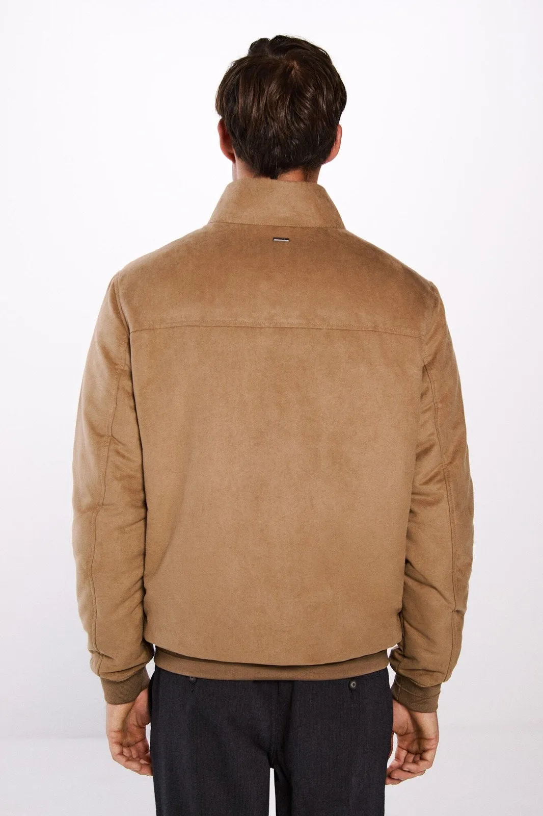 Suede effect quilted jacket - Blue / Camel