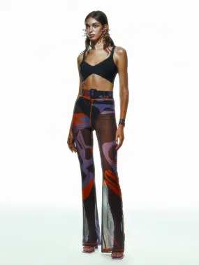 Tainted Flower Mesh Pants in Black