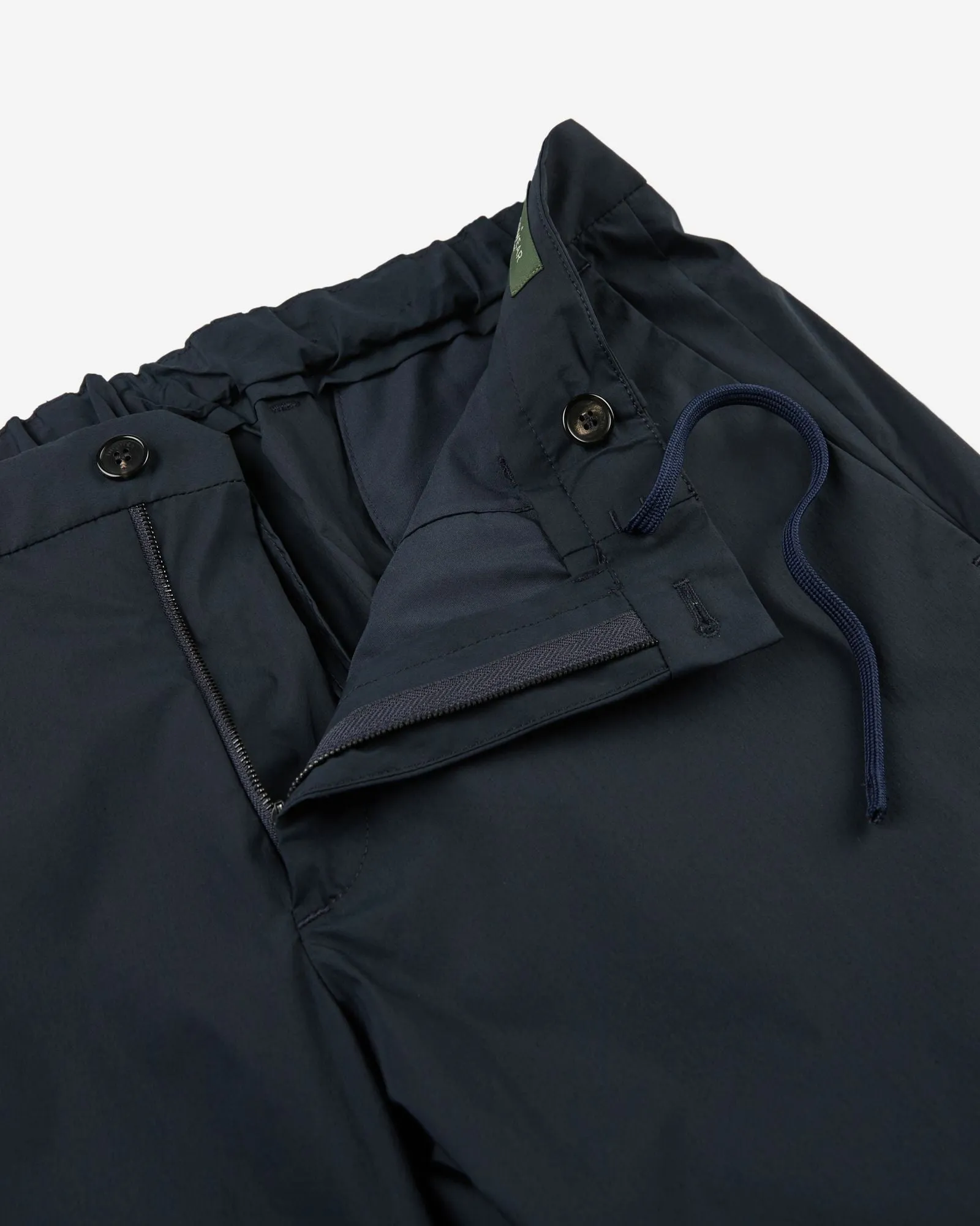 Technical fabric and cotton slim-fit trousers