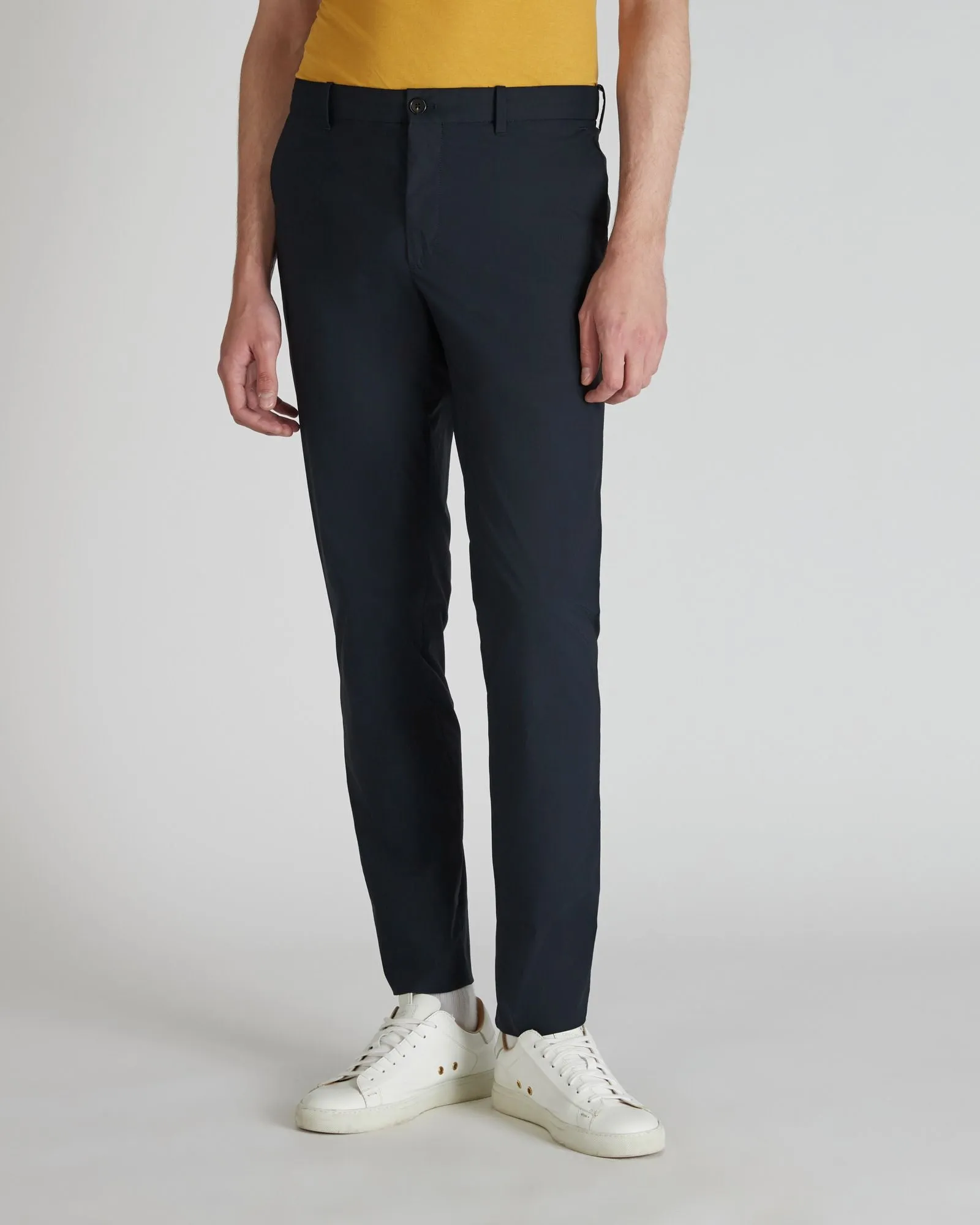 Technical fabric and cotton slim-fit trousers