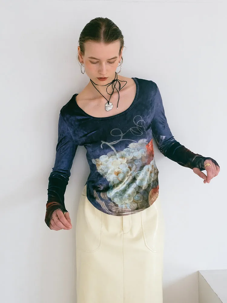 Velour Art  Print Top / 02 Basket of Fruits