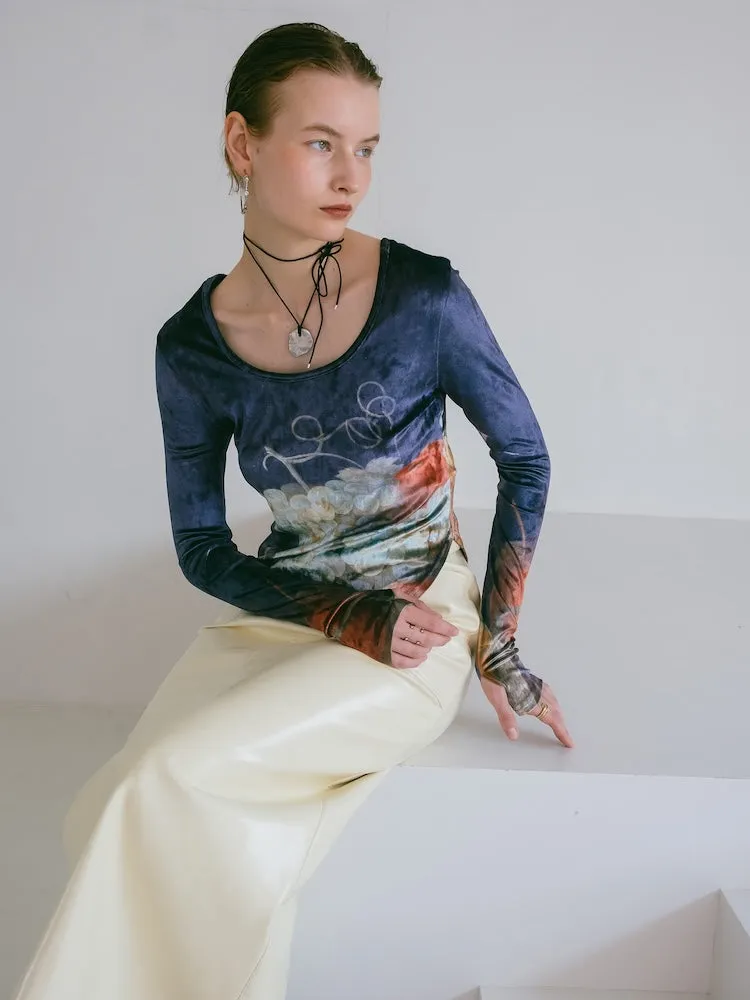 Velour Art  Print Top / 02 Basket of Fruits