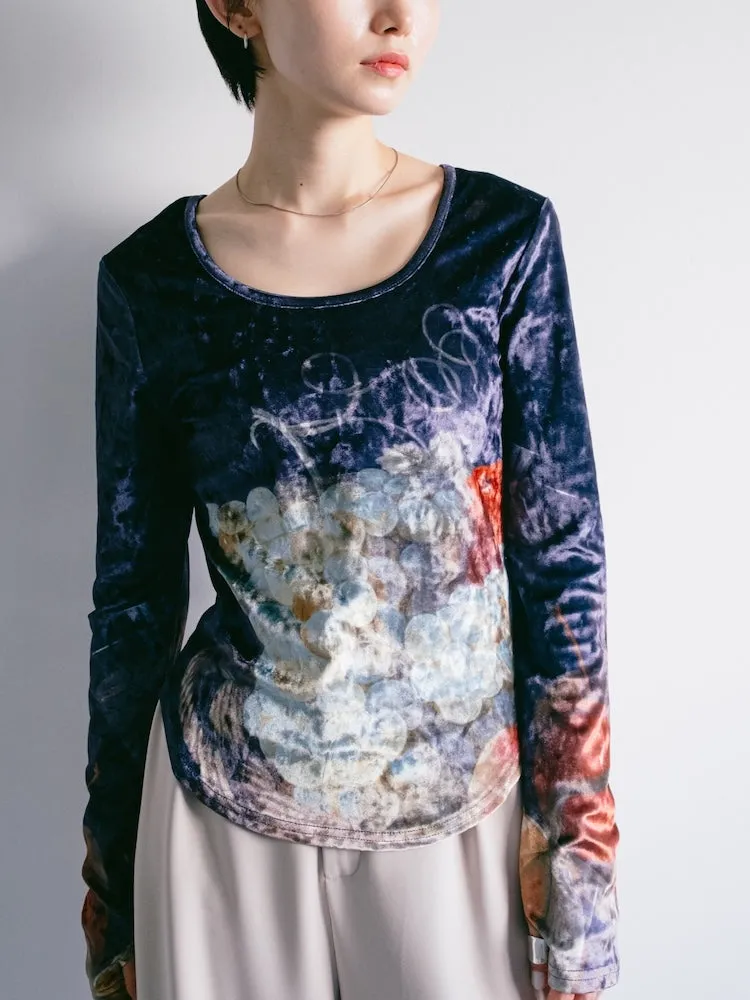Velour Art  Print Top / 02 Basket of Fruits
