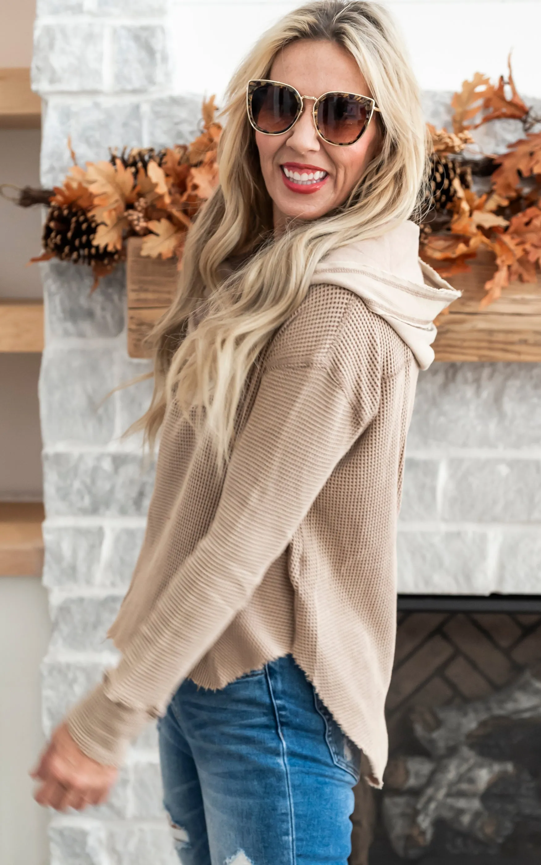 Vintage Washed Waffle Thermal Hoodie - Final Sale