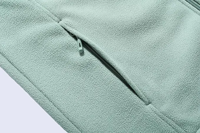 Wholesale Men's Full Zip Thermal Jackets With Pockets Soft Polar Fleece Coat - Green