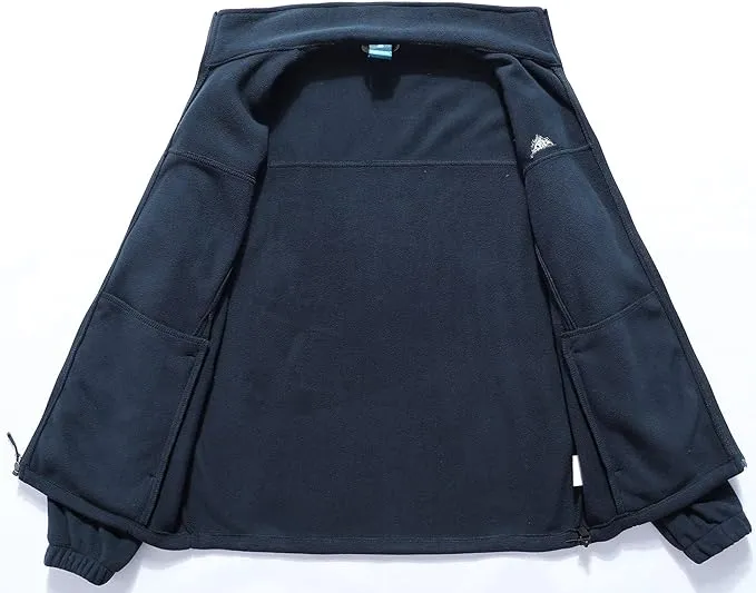 Wholesale Men's Full Zip Thermal Jackets With Pockets Soft Polar Fleece Coat - Navy