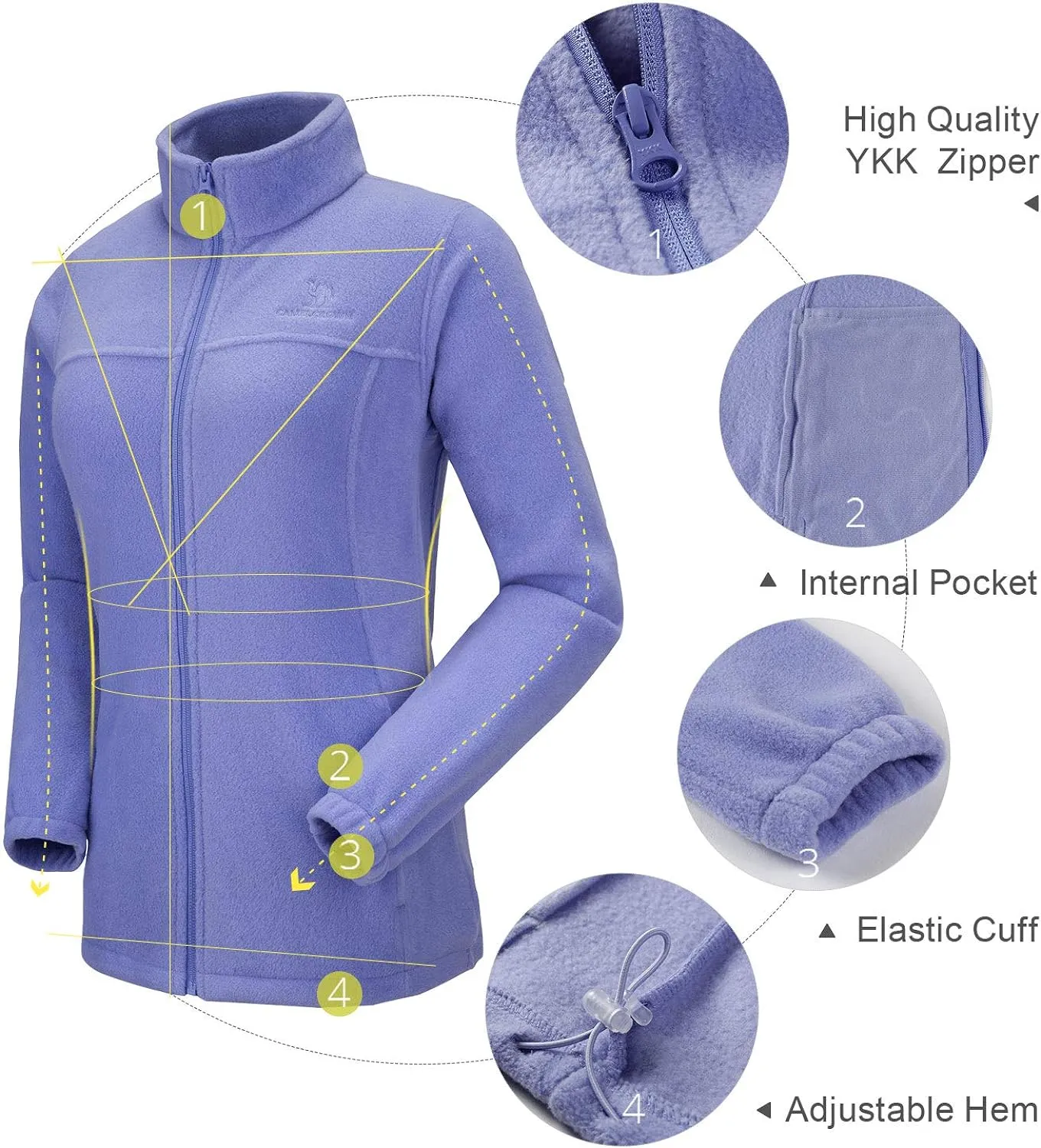 Wholesale Women's Full Zip Thermal Jackets With Pockets Soft Polar Fleece Coat - Blue