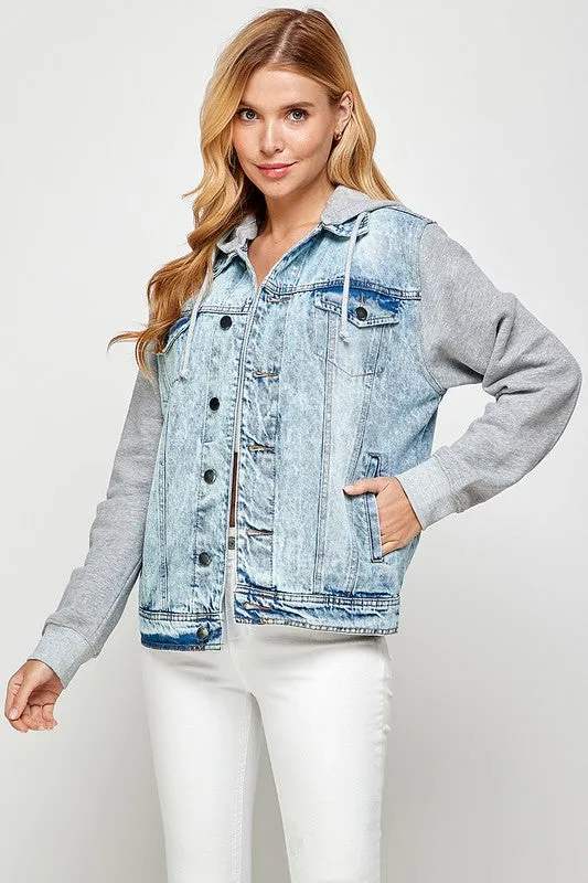 Women's Denim  Jacket with Fleece Hoodie