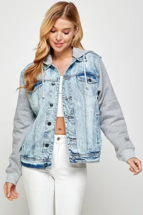 Women's Denim  Jacket with Fleece Hoodie