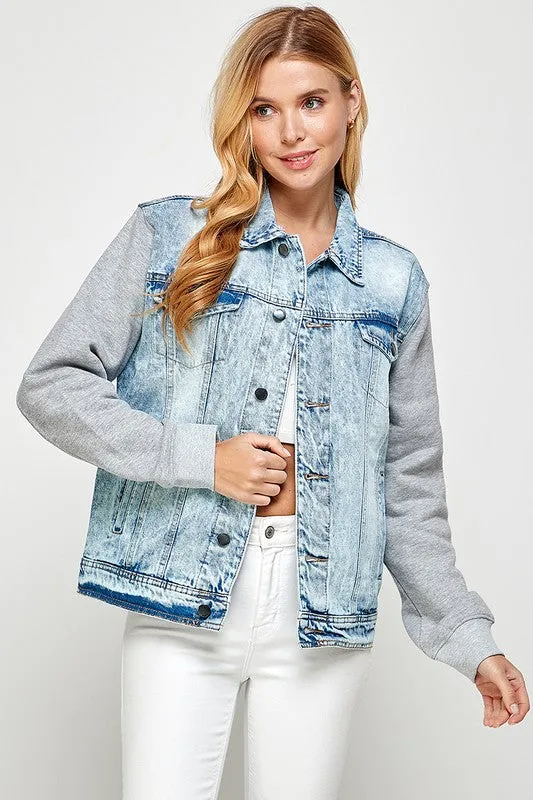 Women's Denim  Jacket with Fleece Hoodie