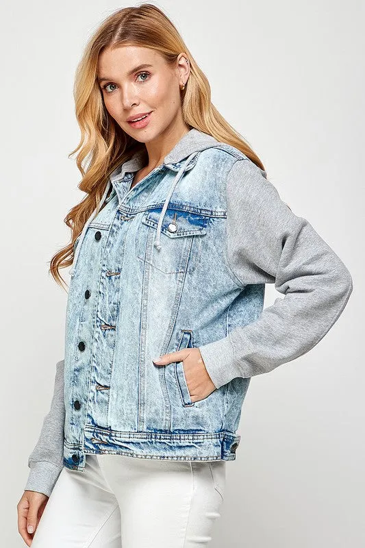 Women's Denim  Jacket with Fleece Hoodie